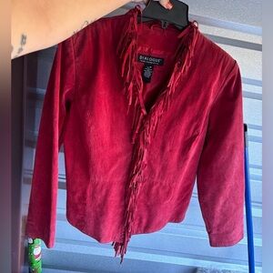 RARE DIALOGUE Washable Leather Fully Lined Jacket w/ Fringe RED sz Medium